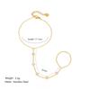 Stainless Steel 18k Gold Plated Sparkling Round Zircon Chains Y-Shaped Ring Bracelets for Women Tarnish Free Waterproof Jewelry