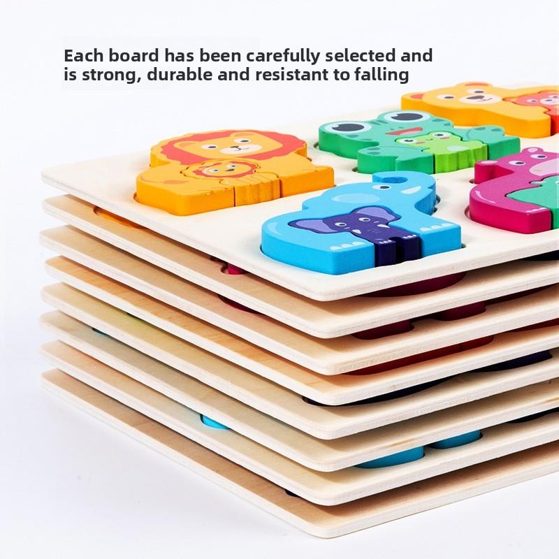 Wooden Childrens 3d Puzzle Set With Animal And Dinosaur Figures For Early Education
