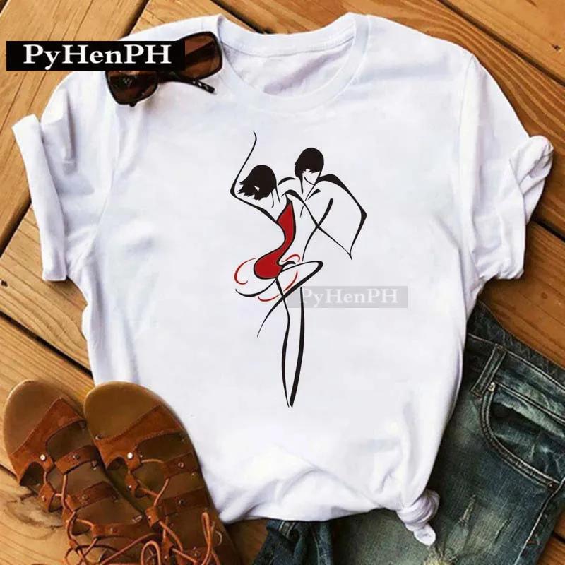 Women's Fashion Western Ballet Dancer Short Sleeve T-shirt Casual Elegant Summer Top Polyester Fabric Girl's Personality Sister