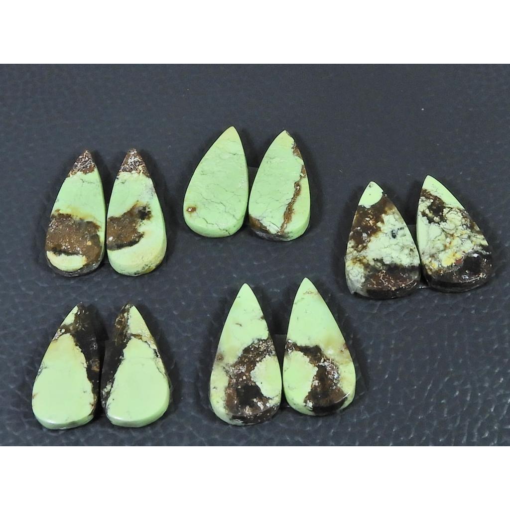 77Cts. Natural Lemon Chrysoprase Pear Cabachon Loose Gemstone 05 Pcs Lot C-2598