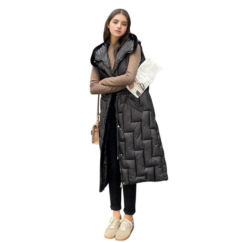 Herbst und Winter Kapuzen Baumwolle Damen Taille Knielang Mode verdickte Weste Oberbekleidung