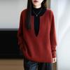 Women's Stand Collar Wool Sweater - Long Sleeve, Loose Fit, Versatile Knit Pullover for Autumn/Winter