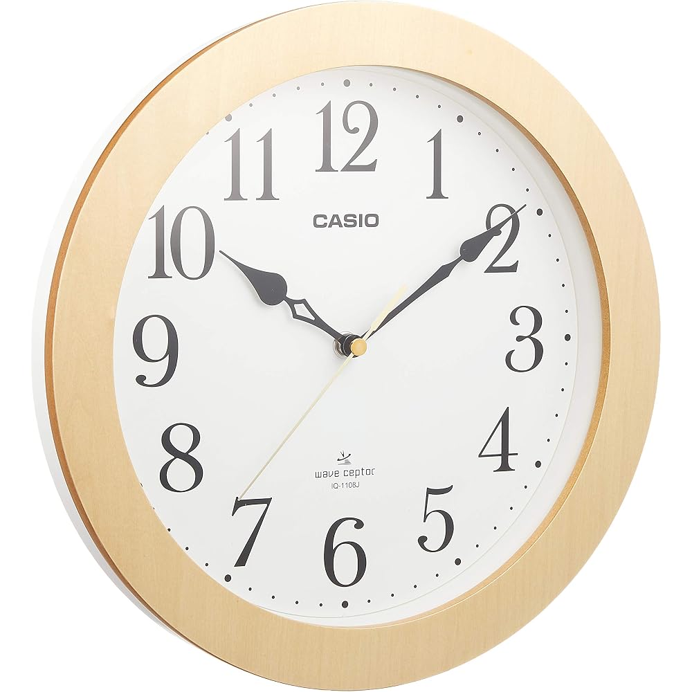 CASIO Wall Clock, Radio-Controlled, Natural Analog, Wooden Frame, Stylish, IQ-1108J-7JF