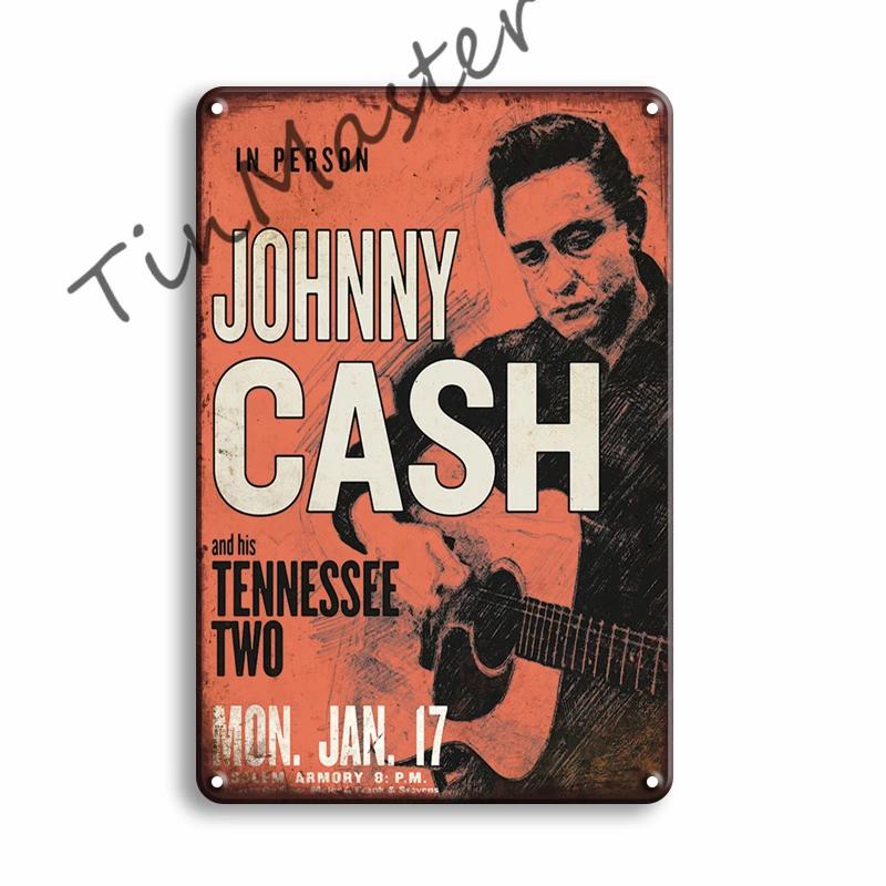 Rock N Roll Metal Poster, Tin Sign, Vintage Johnny Cash, Retro Plaque, Pub, Bar, Man Cave, Home Decoration Plates