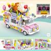 Blocs de construction pour filles, amis, crème glacée, Burger, sushi, fruits, dessert, chariot, modèle briques, ville, véhicule de vocation, voiture de Camping, jouets pour enfants