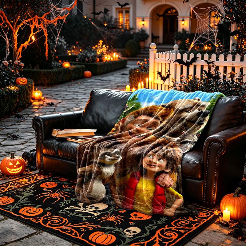 1pc Comfortable Home Print Throw Blanket, Cartoon Family Crew Blanket For Bed and Sofa Use, Special Present For Family