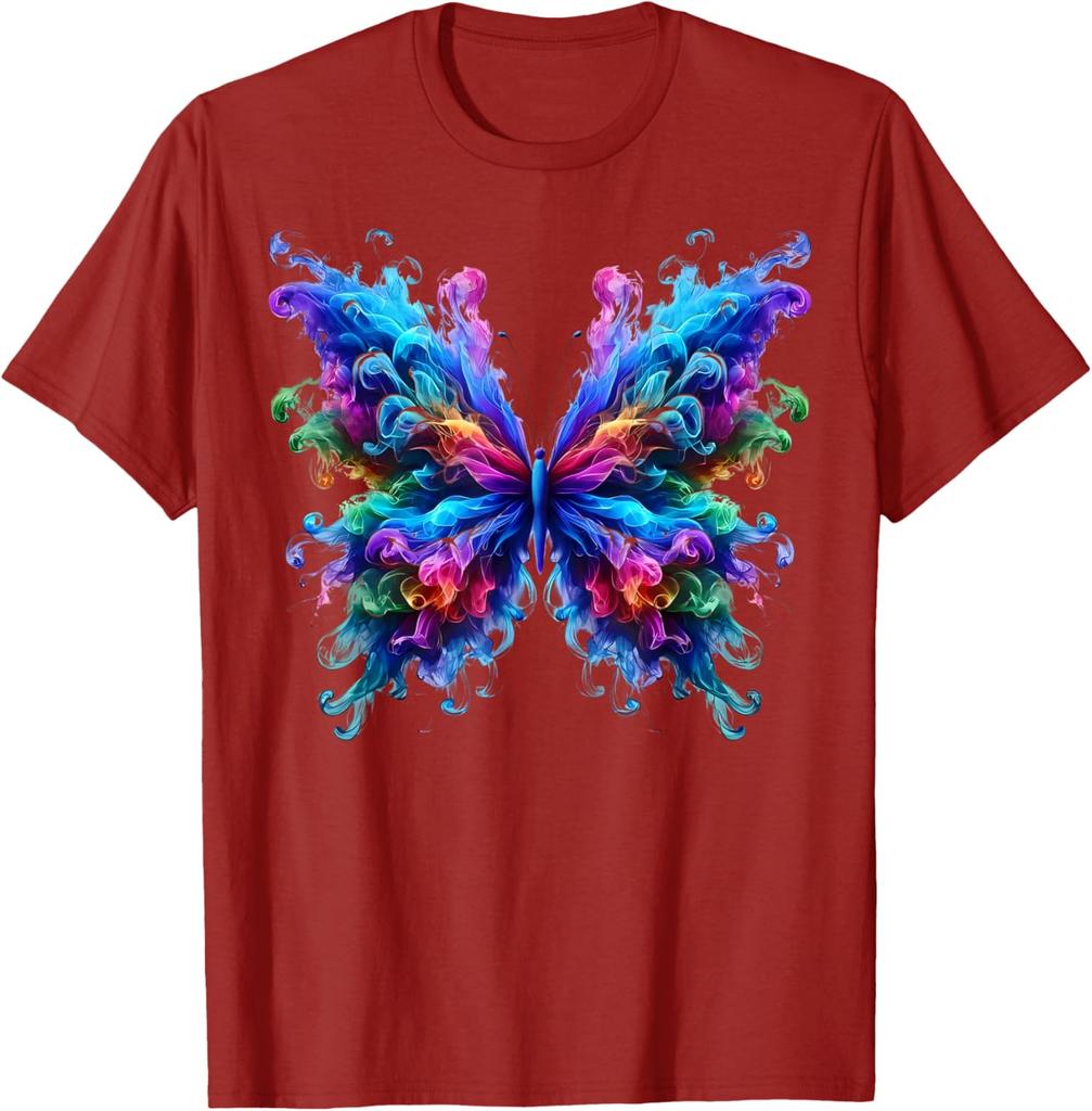 Vibrant Smoke Butterfly Graphic Tee Men's Breathable Crewneck Casual Trip T-Shirt