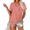 New Women's Fashion Casual Daily Shirt Color Round Neck Pocket Top