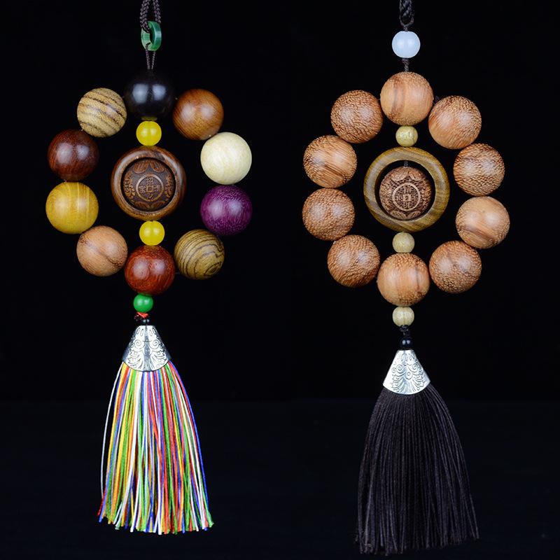 Green Sandalwood Bead Car Pendant: Creative Wooden Ornament and Handcrafted Bracelet.