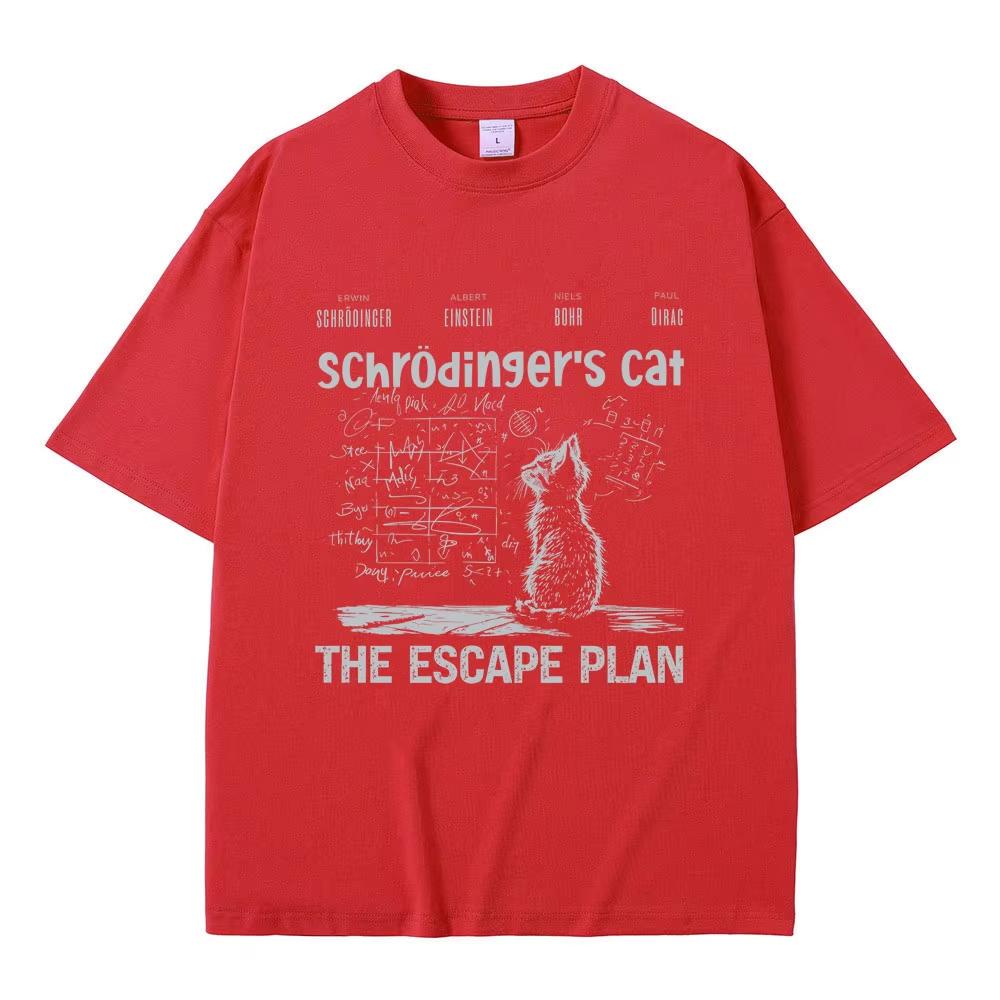 Schrodinger Cat The Escape Plan Funny Meme Print T-shirt Men Women Casual Cotton Vintage T Shirt Men's Oversized T-shirt