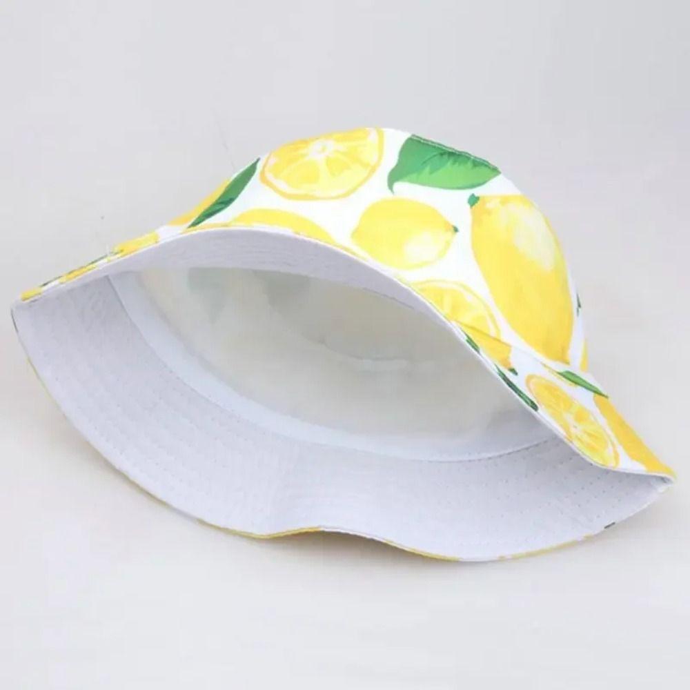 Sun Protection Bucket Hat Beach Leaf Lemon Printing Sunshade Cap Fisherman Hat  for Men Women