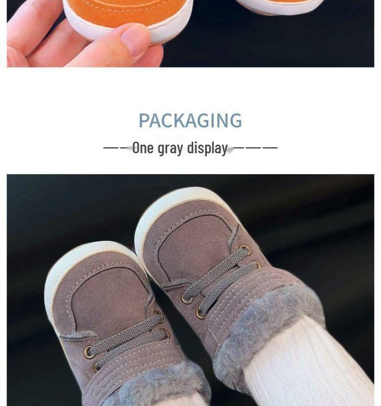 Baby High-Top Yellow Walking Shoes - Thick Plush Cotton, Non-Slip Soft Sole, Warm Boots for Boys (0-1 Year)
