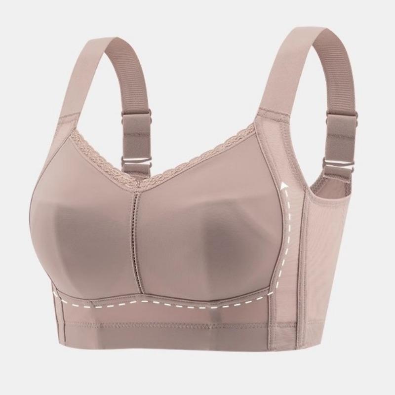 Nude Wireless Full Support Bra with Lace Trim and Wide Straps