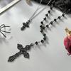 IngeSight.Z Goth Punk Y2K Doublelayer Metal Cross Pendant Necklace Women Vintage Black Crystal Beaded Choker Charm Jewelry Gift