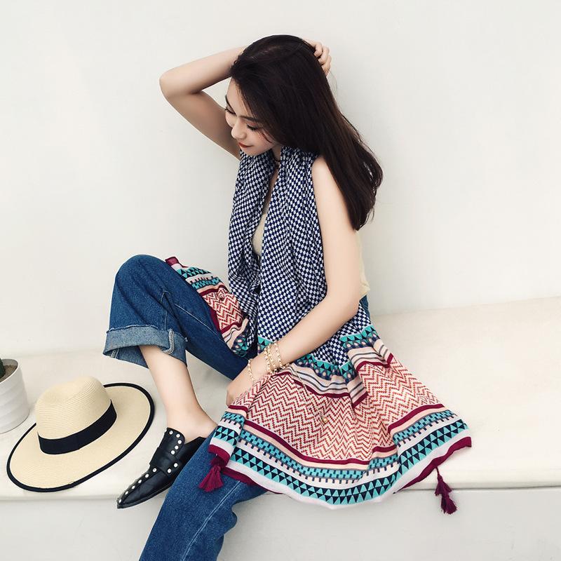 Ethnic Style Scarf, Sunscreen Shawl, Women's Summer Thin Style, Air Conditioner Silk Scarf, Fashionable Seaside Beach Scarf