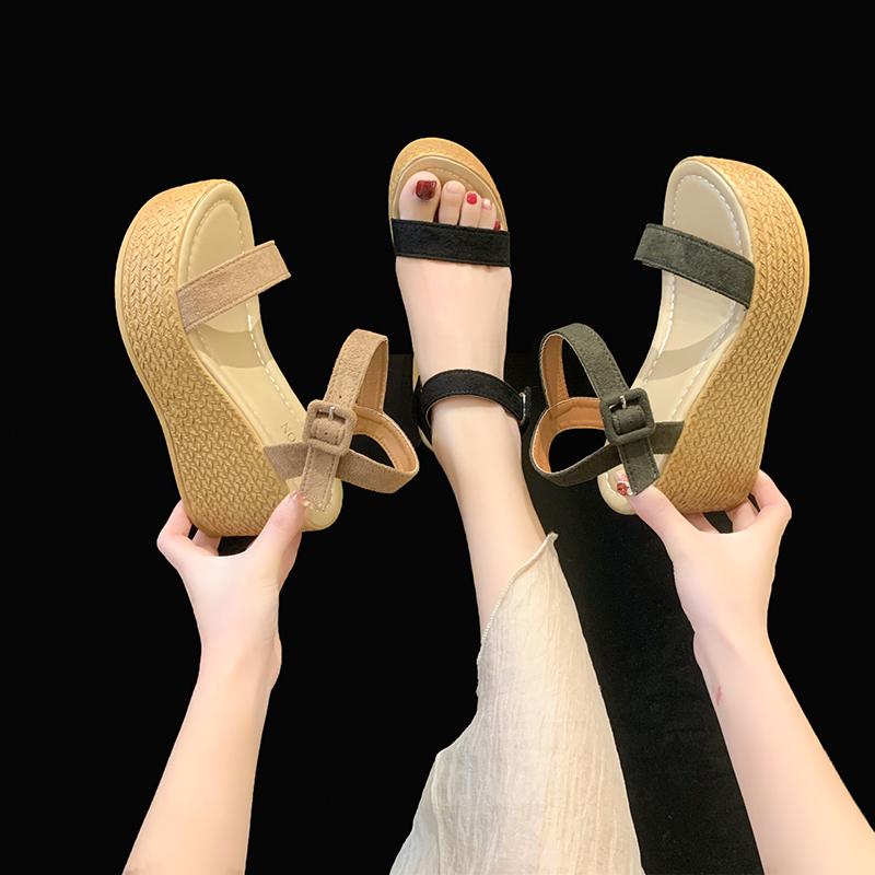 WTEMPO Dámské sandály se silnou podrážkou semišové přezka a šikmé podpatky příležitostné všestranné sandály proti skluzu dropshipping velkoobchod