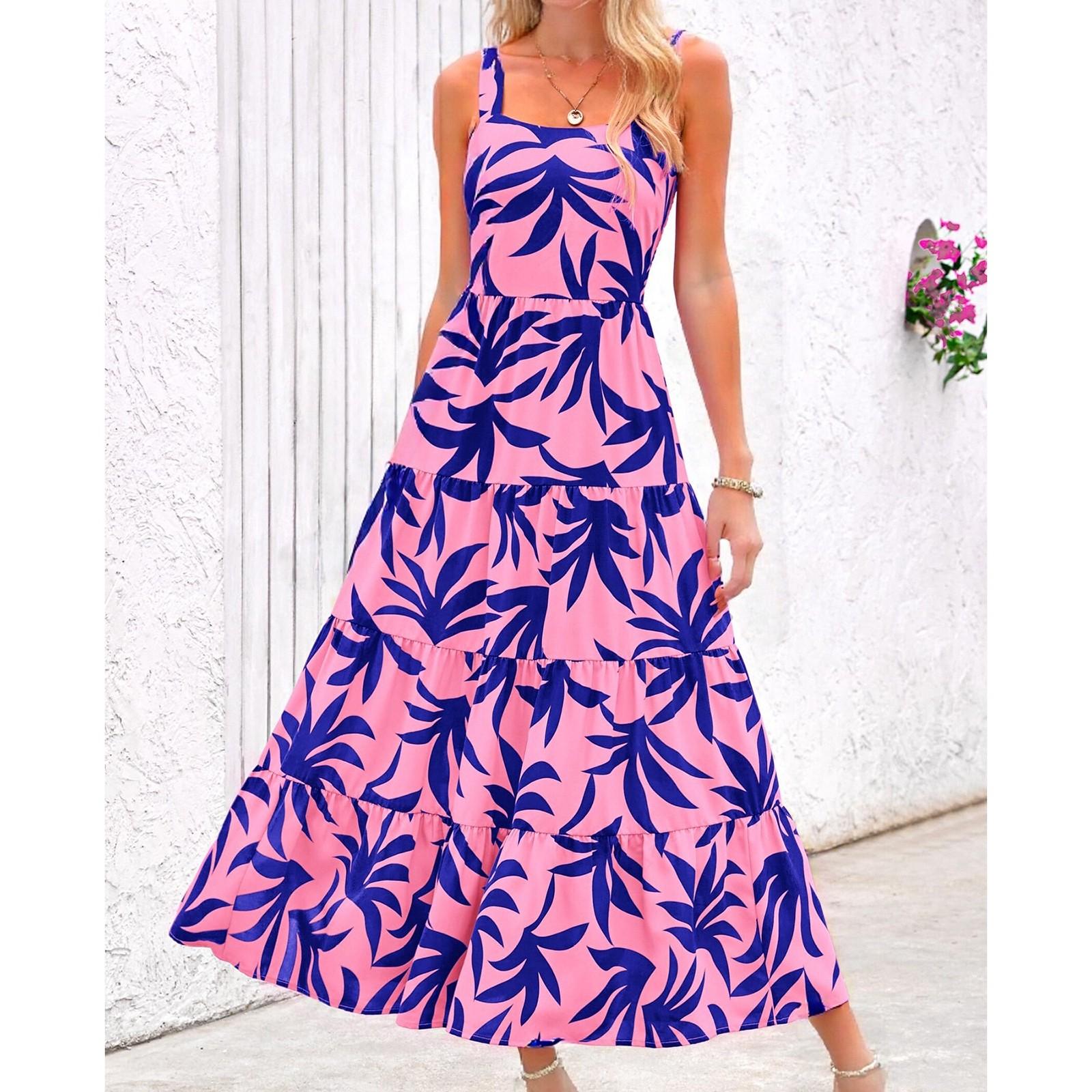 Women s Elegant Suspender Floral Print Midi Dress S