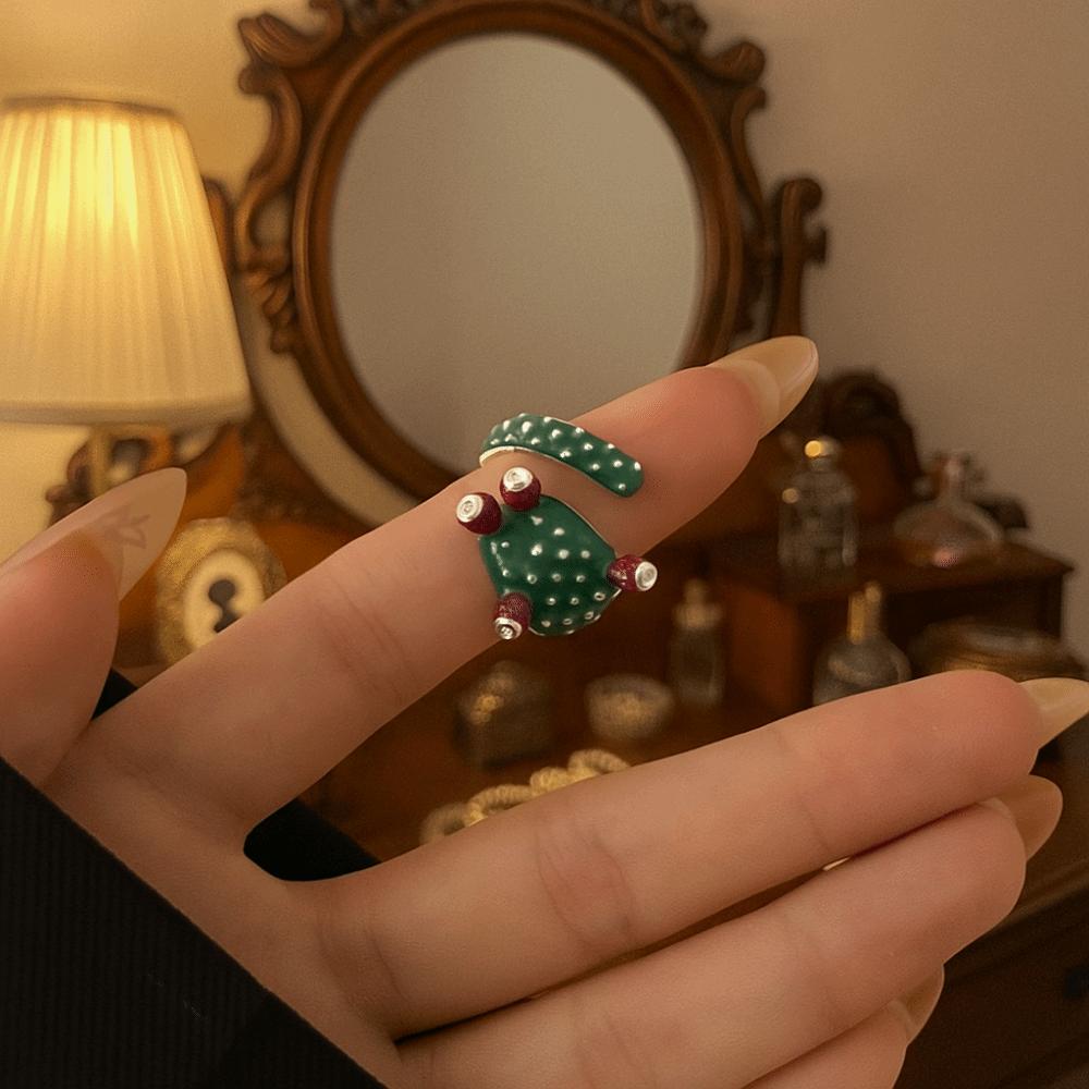 Dripping Oil Painting Ring Korean Style Enamel Ring Cute Cactus Drip Oil Ring  Gift