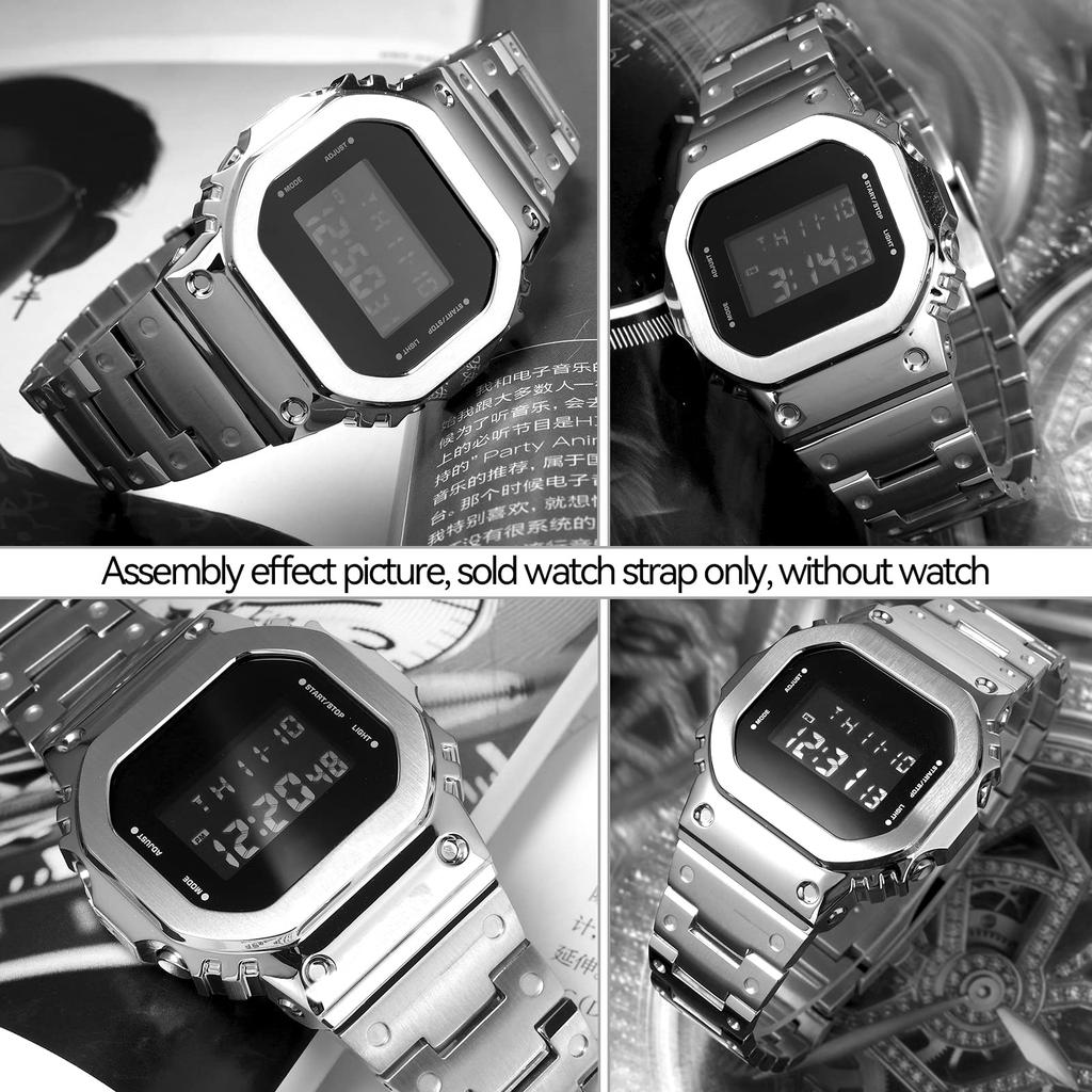 Korlexchi 316 Stainless Steel Bracelet Watch Band, Custom Metal Strap, Compatible with Casio and G-SHOCK Men's GM5600 and GM-5600B (Silver)