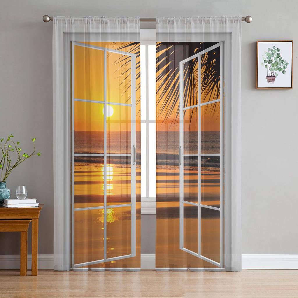 Sheer Curtains For Living Room Sky Sea Evening Nature Children's Bedroom Balcony Large Curtains Kitchen Dining Room Curtains