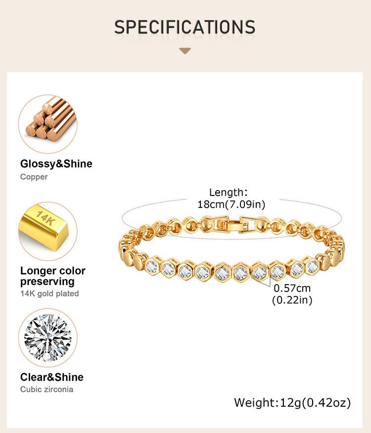 Cubic Zirconia Tennis Bracelet for Women, 18K Gold Plated Stainless Steel CZ Chain, Bridesmaid Jewelry Non Tarnish