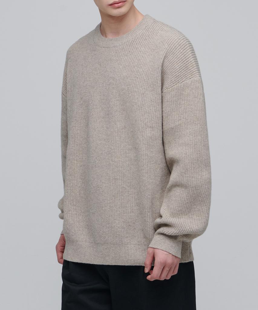 MUSINSA STANDARD Oversized Ribbed Crew Neck Knit [Oatmeal]