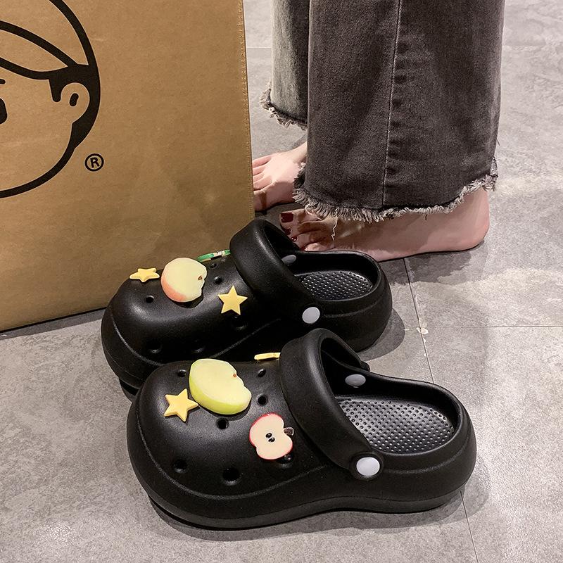 

Мультяшные милые женские сабо на толстой подошве для улицы 2025 новая летняя модель с юбкой, нескользящие сандалии 40/41 чёрный