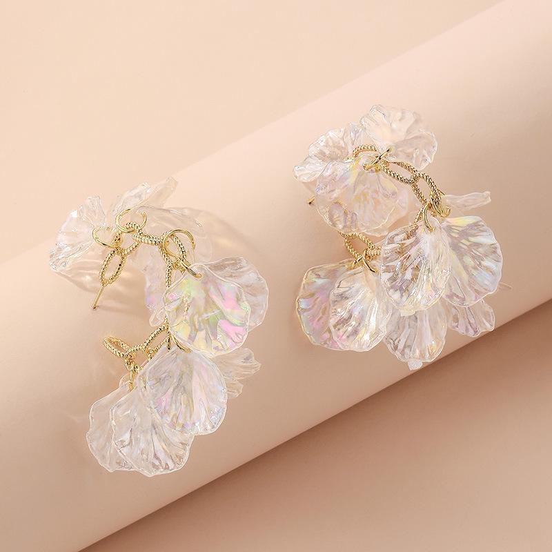Super Fairy Acrylic Shell Flower C-Shaped Geometric Silver Needle Earrings for Women