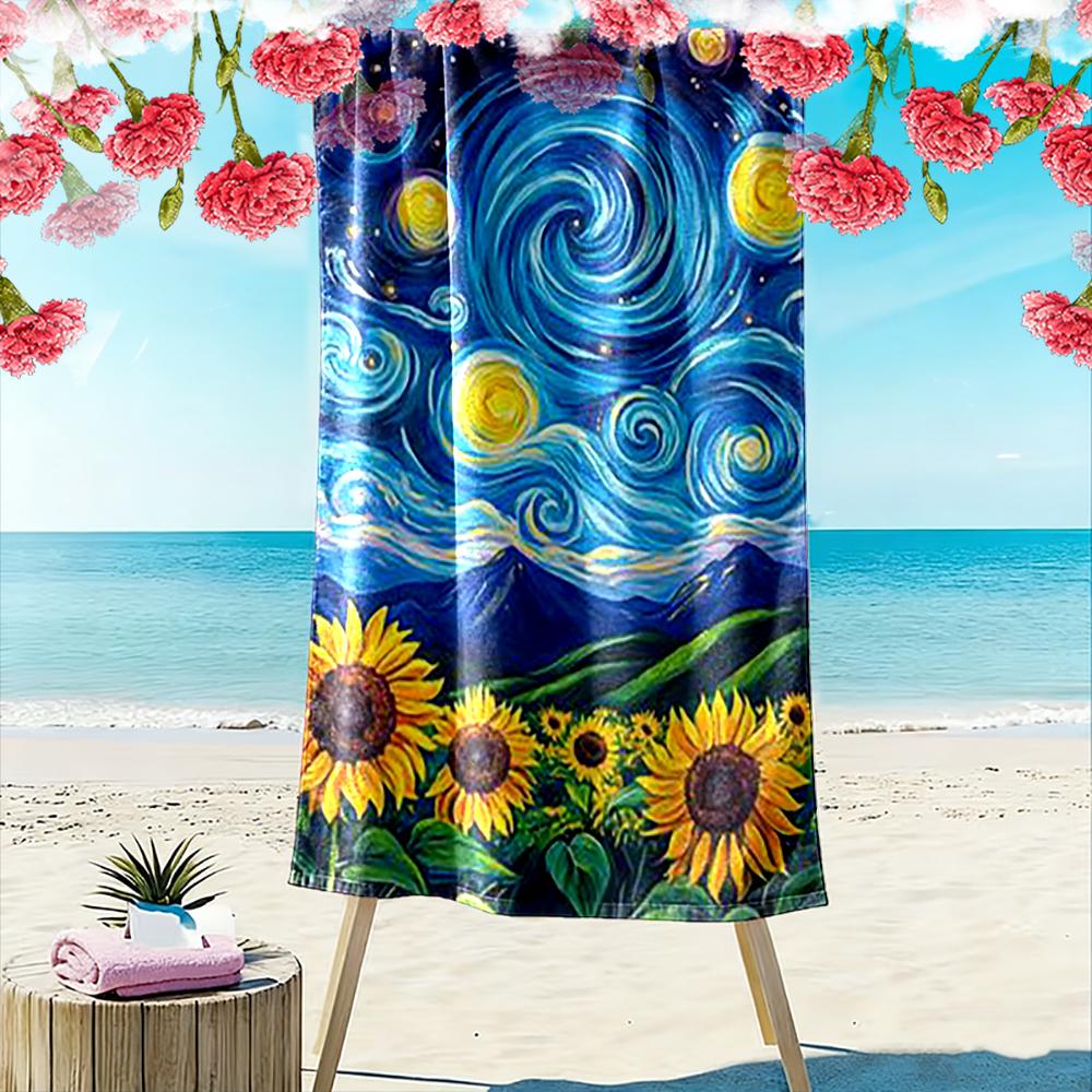 Starry Night Style Sunflowers Design Beach towel quick-drying for travel outdoor sports jogging beach and swimming