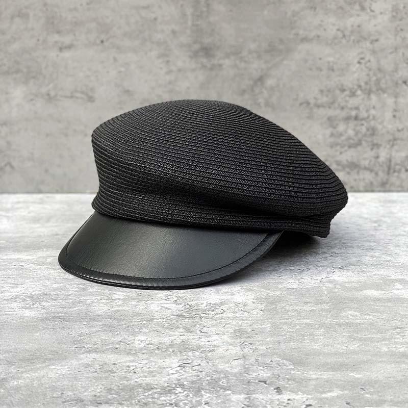 Leather Brim Soft Fit Straw Cap Summer Newsboy Cap for Women Summer Cap Fasion Beret Cabbie Baker boy hat Paperboy Sailor Hat
