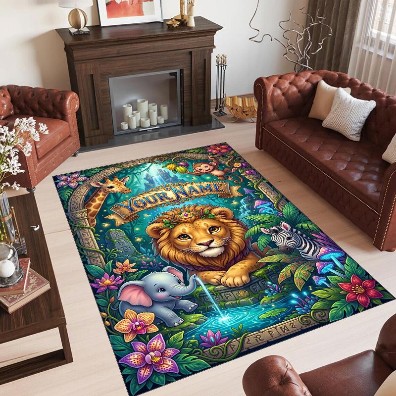 Leopard Theme Crystal Velvet Floor Rug Personalized Custom Name Text Warm Carpet Home Decoration
