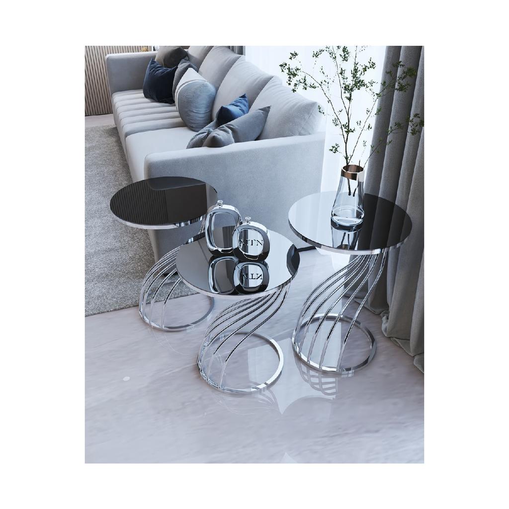 Swan Set Of 3 Silver Metal Legs Smoked Mirror