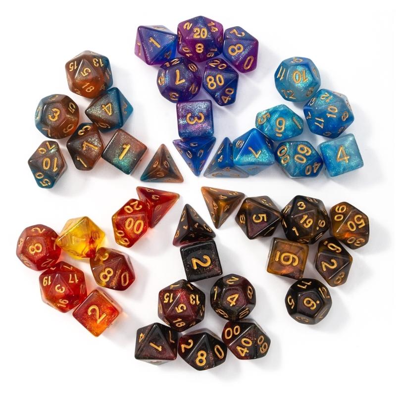7Pcs D4 D6 D8 D10 D12 D20 Number Colorful Acrylic Polyhedral Dices Party Family Game Educational Toy Entertainment Dices