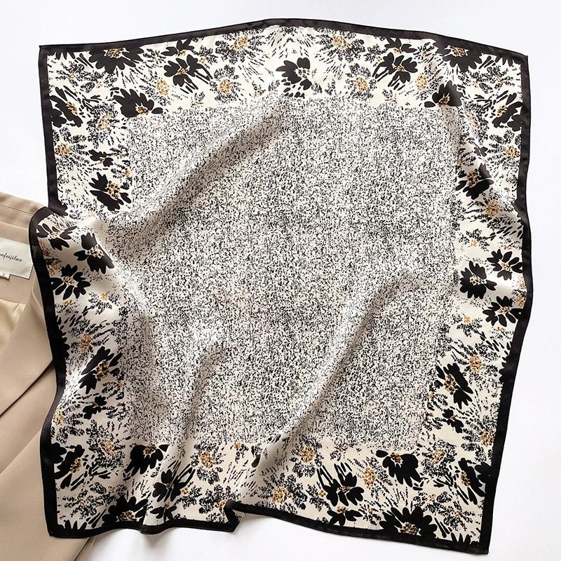 65Cm SpringAutumn Fashion Silk Small Square Scarf For Women Printed Decorative Silk Shawl Elegant Bandana Head Scarves
