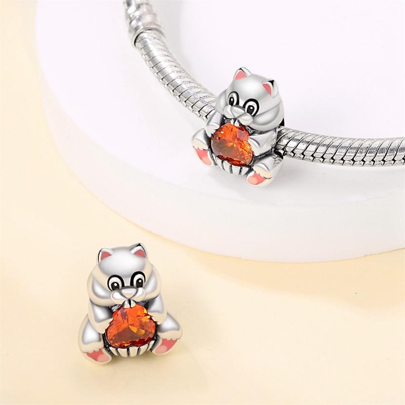 Copper Cat Charms Beads Moon Flower Love Heart Pendant Fit Original Pandora Bracelet Diy Women Jewelry Marking