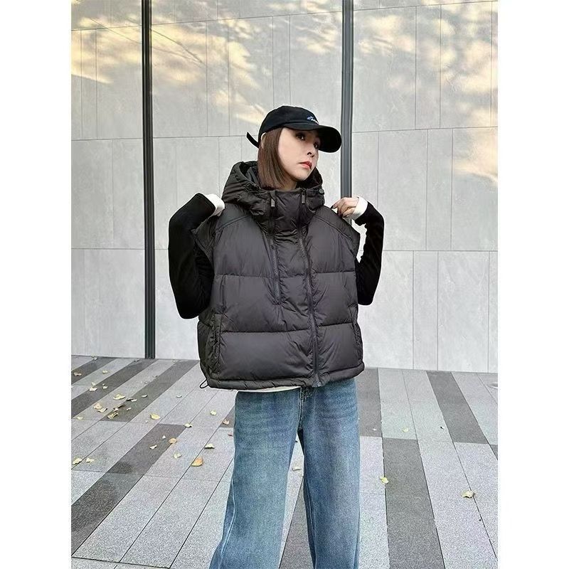 New autumn and winter hooded outer wear down cotton vest vest double zipper short coat women