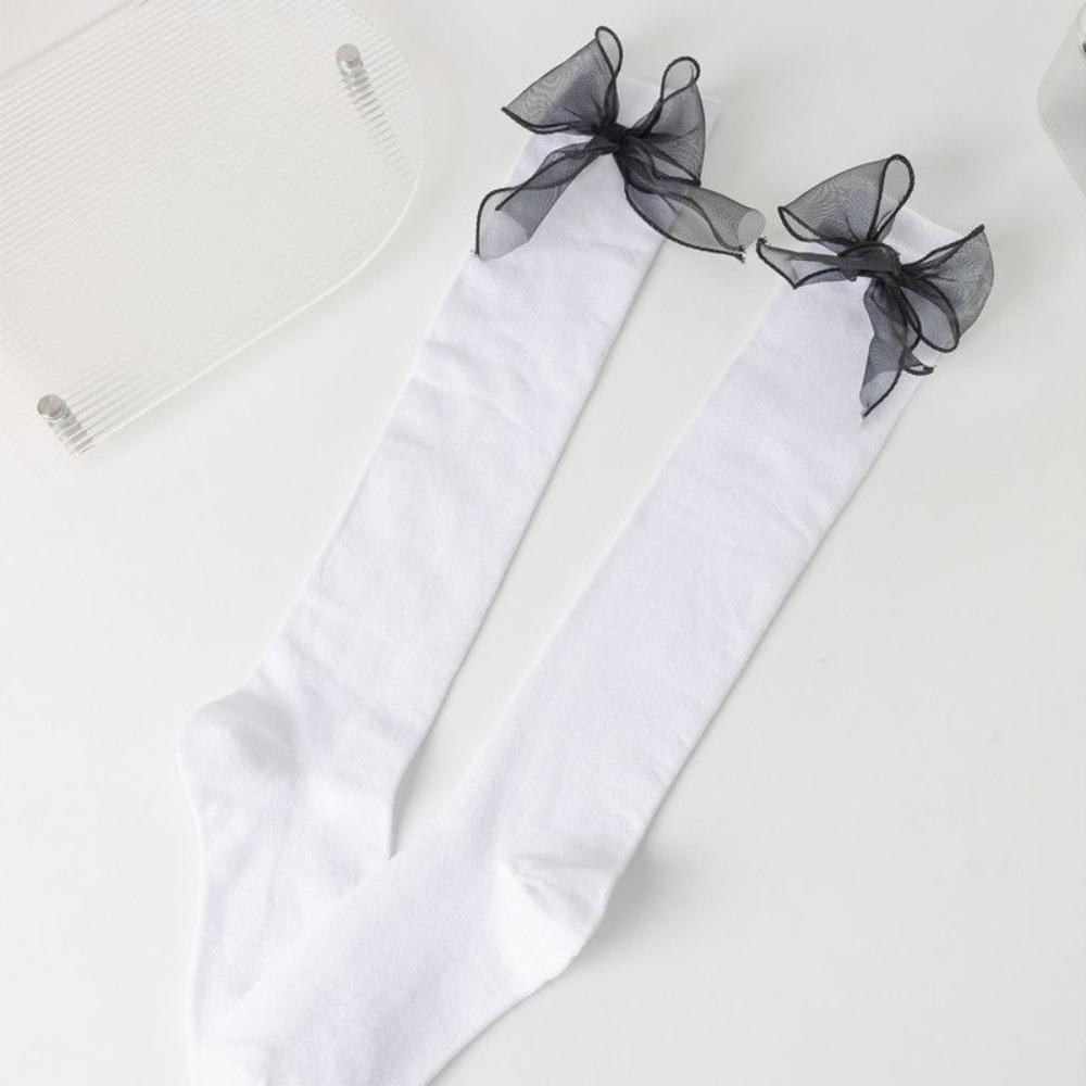 Schleife Röhrensocken Damen Frühling und Herbst Schwarz und Weiß JK Lolita Wadenstrümpfe Japanische Mädchen College-Stil Kniestrümpfe