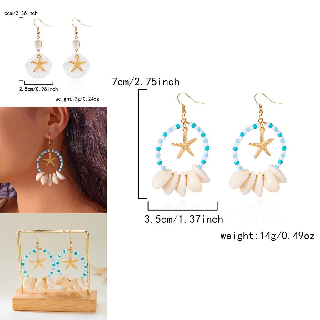 Bohemian Shell Earrings With Geometric Starfish Pendant For Women Summer Casual Wear