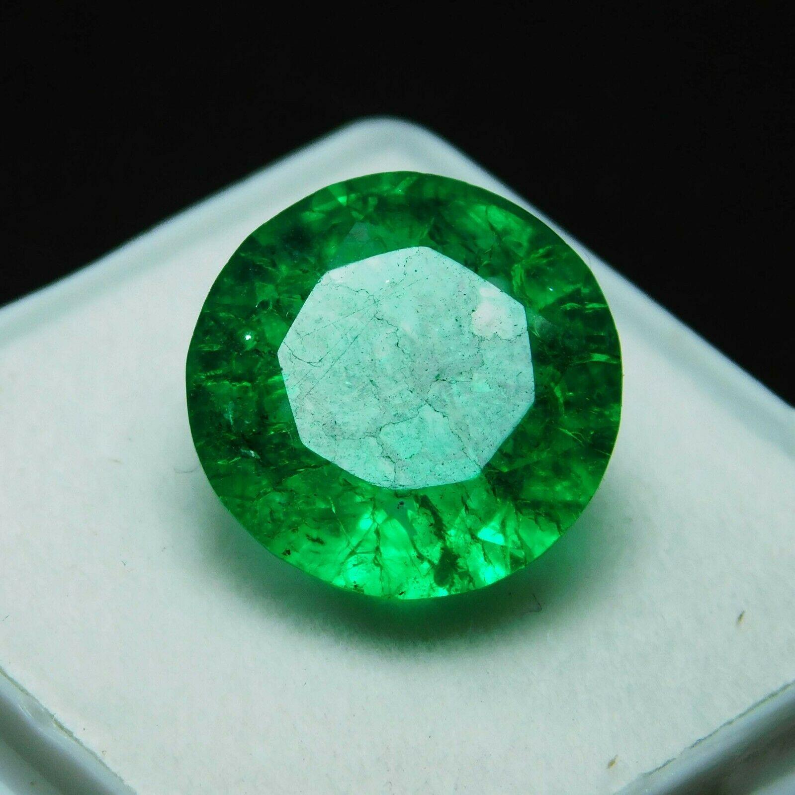 

8 Carat Green Colombian Emerald Round Cut Natural Loose Gemstone CERTIFIED 13 mm approx