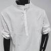 2026 Men's Linen Long Sleeve T-Shirt Loose Undershirt Solid Color Long Sleeve Cotton and Linen Shirt Men's Large Size