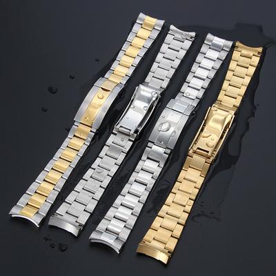 Watchband 20mm 21mm Watch Band Deployment Buckle Solid Curved End Links Strap Fits Submariner Water Ghost Stainless Steel Watch Bracelet