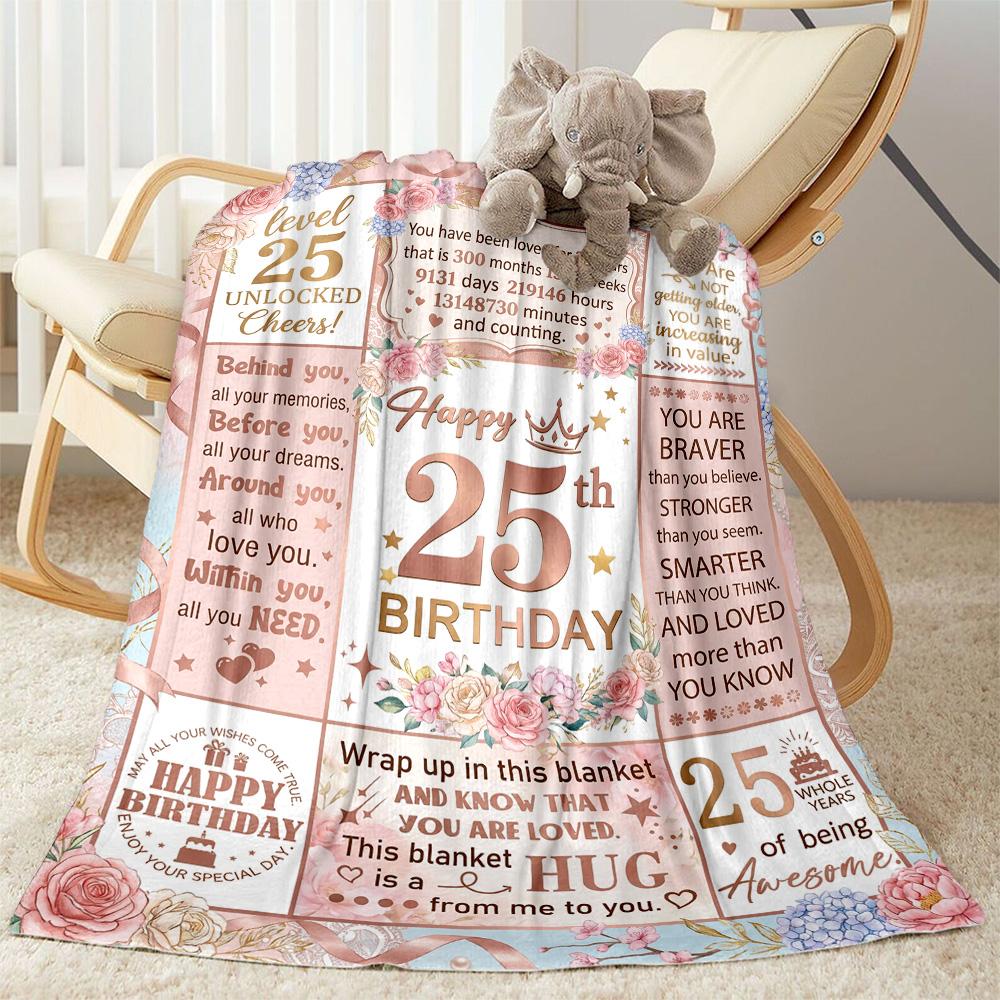 25th Birthday Celebration Flannel Blanket-Soft and Suitable for Sofas,Beds,Offices,Travel,All Seasons,Great Gift for Holidays and Birthdays.