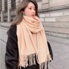Cashmere Scarf Women's Winter Warm Tassel Shawl Scarf Autumn and Winter Solid Gray Wool Scarf Men's Scarf