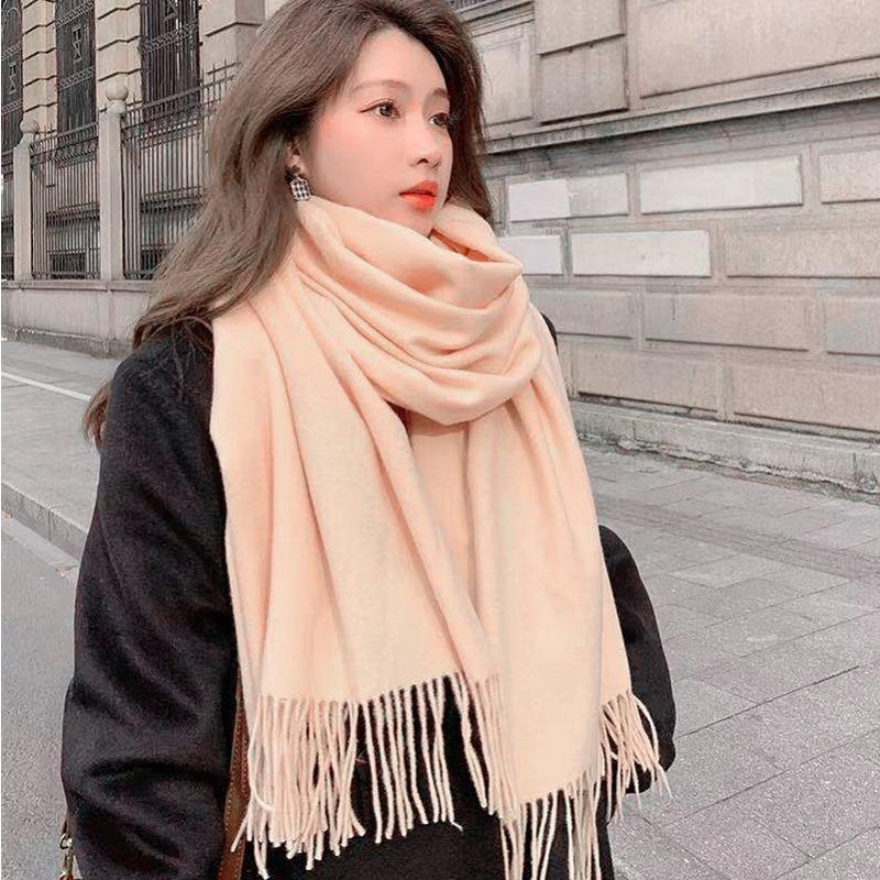 Cashmere Scarf Women's Winter Warm Tassel Shawl Scarf Autumn and Winter Solid Gray Wool Scarf Men's Scarf