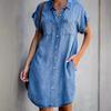 Trendy European & American Bestseller: Short-Sleeve Slimming Denim Midi Dress