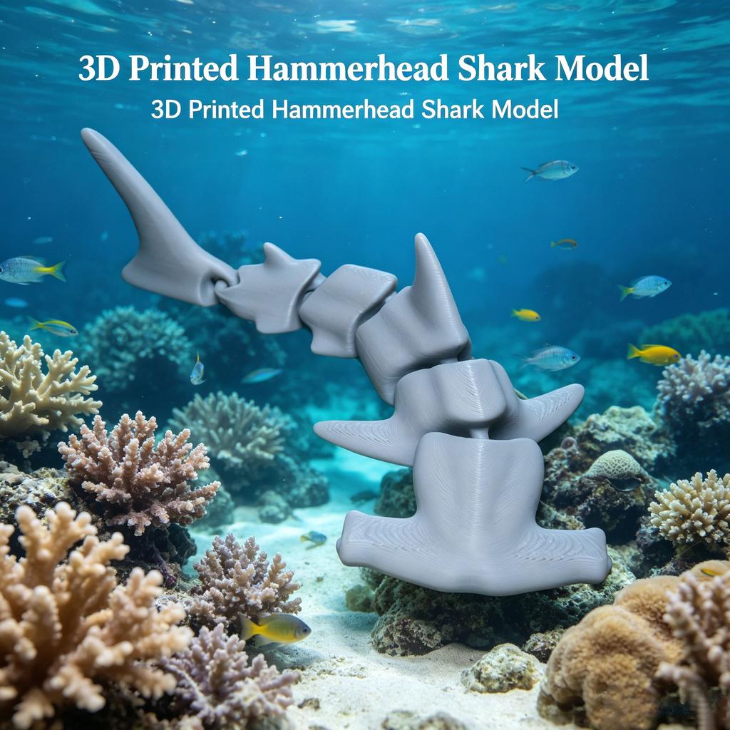 3D Printed Articulated Hammerhead Shark Model, Flexible Joint Sea Animal Figurine, Joints Creative Toy