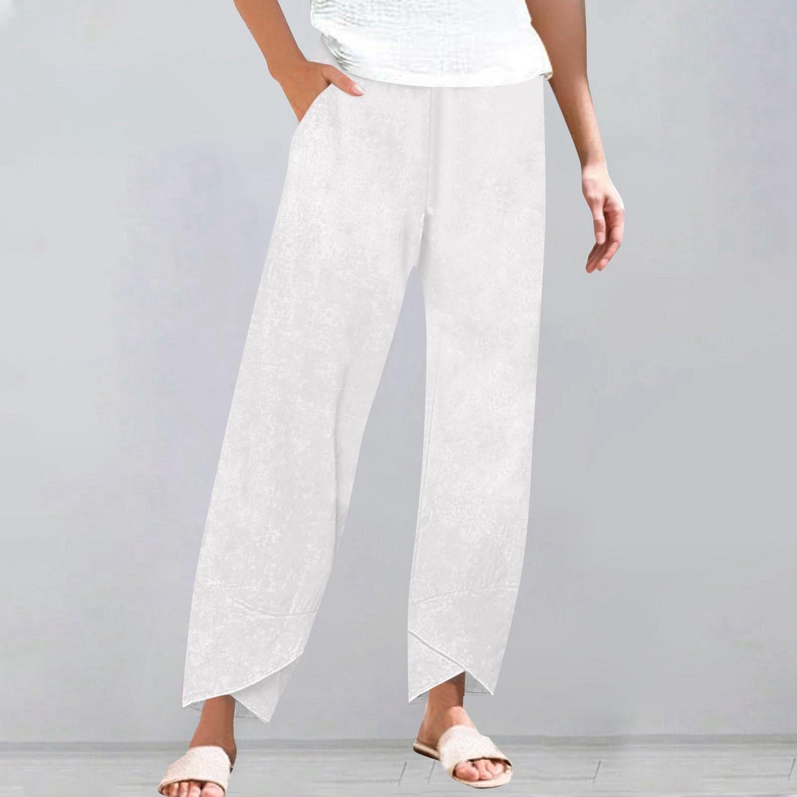 

Брюки женские летние повседневные широкие брюки с эластичной резинкой на талии и карманами XL белый