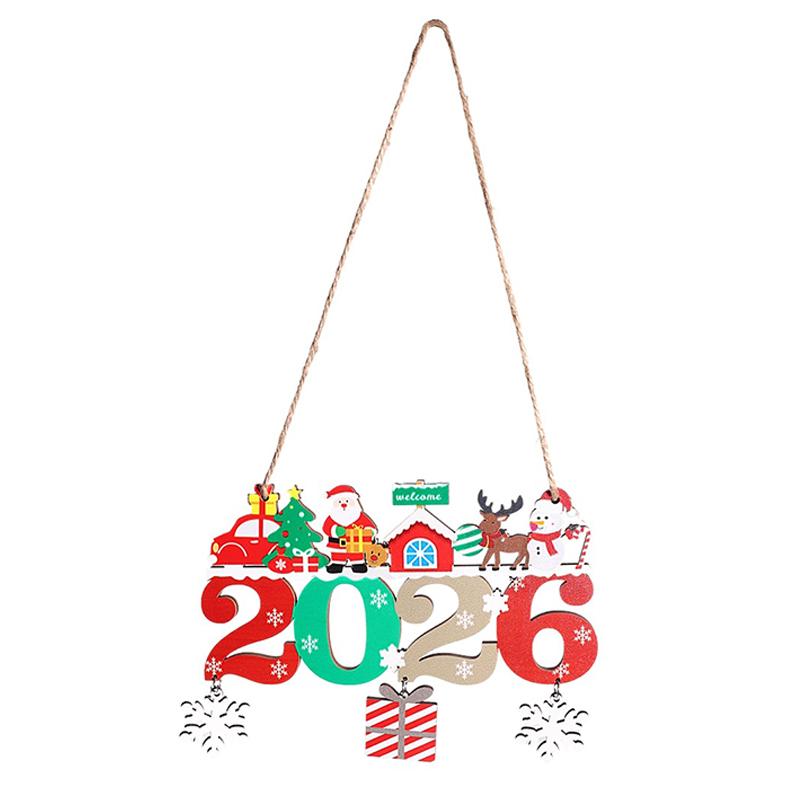 2026 Christmas Cartoon Wooden Pendant Xmas Tree Hanging Ornament Santa Claus Snowman Snowflake New Year Gift Navidad Decoration