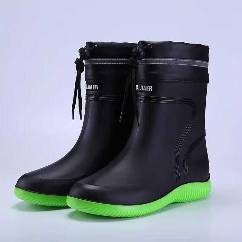Waterproof shoes men's and women's rain shoes fashionable medium tube thickened warm rubber shoes work non-slip fishing kitchen rain boots