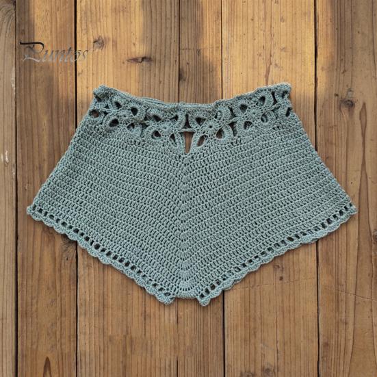 Women Swimming Trunks Sexy Beach Bikini Bottoms Handmade Hollow Crochet Knitted Swimming Shorts Beachwear